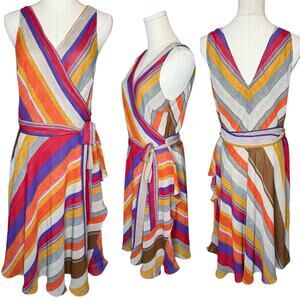 Ralph Lauren Chiffon Striped Wrap Dress size 12